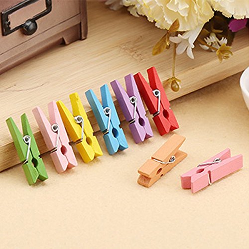 MCIRCO 【150 Pieces】 Wooden Clips, Mini Colored Natural Wooden Clothespins Photo Paper Peg Pin Craft Clips with Jute Twine - Thumbnail 7