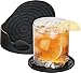 NP Highly Absorbent Silicone Drink Coasters Set of 6 (Black) with Holder- Large Size 4.3 inch- That Fits All Of Your Mugs and Glasses- Deep Tray- Good Grip Bar Coasters- Easy To Clean