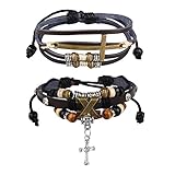 Mens Leather Bracelet 2Pcs Braided Cuff Wrap Bracelet leather wristband For Men Adjustable