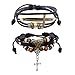 Mens Leather Bracelet 2Pcs Braided Cuff Wrap Bracelet leather wristband For Men Adjustable