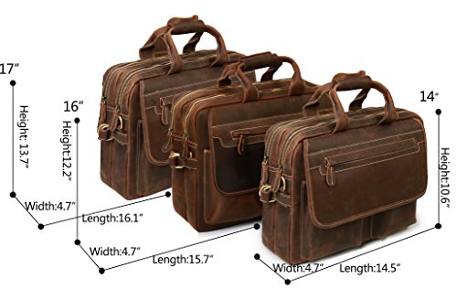 Iswee Leather Briefcase Fit Under 16.5" Laptop Tote Shoulder Bag for Men Messenger Satchel Work Case Crossbody (Extra Large Size-Fit 17" Laptop, Dark Brown)