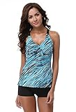 Attraco Women's Oceanic Stripes Two Piece Swimsuit Tankini for Women Aqua 18