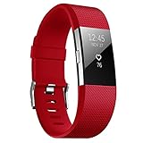 JUNYI Fitbit Charge 2 Bands ,Classic Sports Watch Adjustable Replacement Comfortable Bands for Fitbit Charge 2 Fitness Smart Wristbands Strap (Red large)