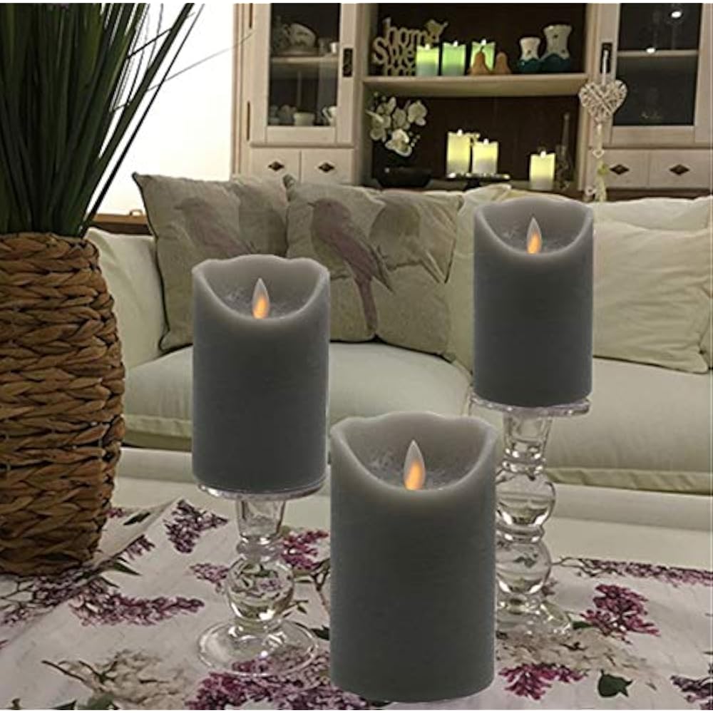 Marble Grey Color Flameless Candles 3 X 4/5/6inch Battery Operated LED