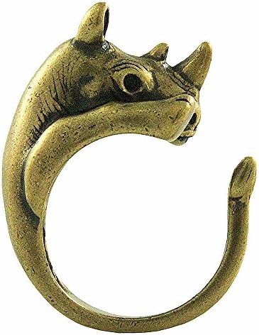 Enhanced Big Rhino Adjustable Animal Wrap Ring Vintage Gold Tone
