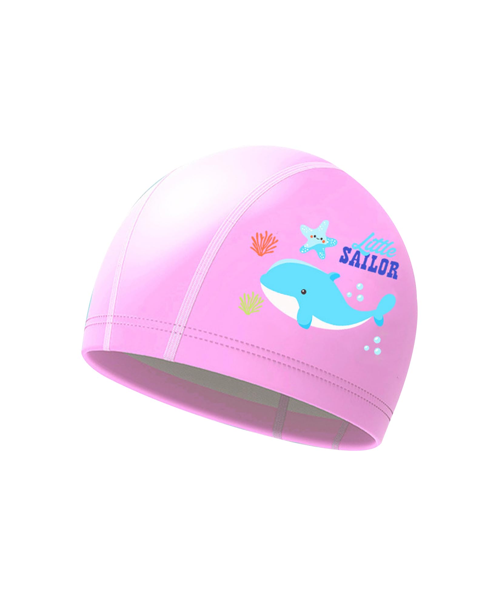 Girls Swimming Cap Kids 4-9 Years Swimming Cap PU Material (Whale Pink)