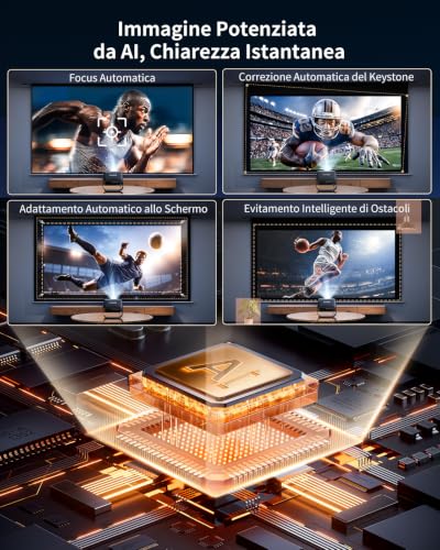 Portable Projector 【Smart TV & 1000+ Live Channels】Mini Projector 4K Smart TV Compatible with Netflix, 330° Rotation, Auto Focus WiFi Bluetooth, 1080P Native, Ceiling Projector Home/Camping