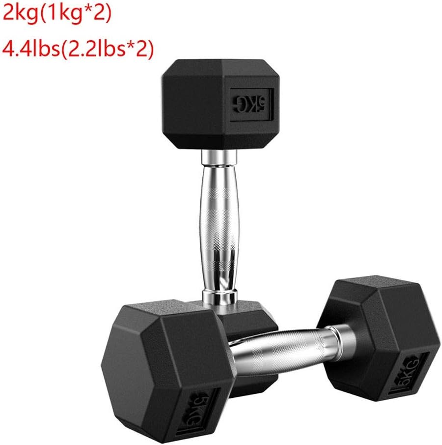 FABAX 2pcs Hex Chromed Dumbbell Rubber Solid Iron Dumbbells Gym Strength Fitness Equipment for Men and Women (Color : Black, Size : 2kg 1Pair)
