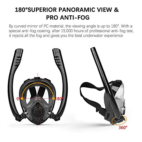 MEIKON Snorkel Mask Full Face Anti - Fogging Scuba Diving Mask with Double Tube Mask Free Breathing 180° Panoramic Viewing Anti-Fog Anti-Leak Camera Mount Snorkeling Mask for Adults Teenagers - Thumbnail 3