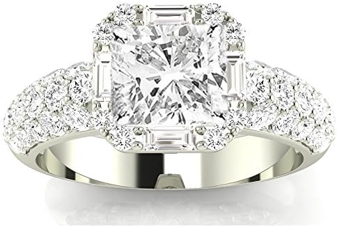 1.8 Ctw 14K White Gold GIA Certified Cushion Cut Designer Popular Halo Style Baguette and Pave Set Round Diamond Engagement Ring, 1 Ct I-J SI1-SI2 Center