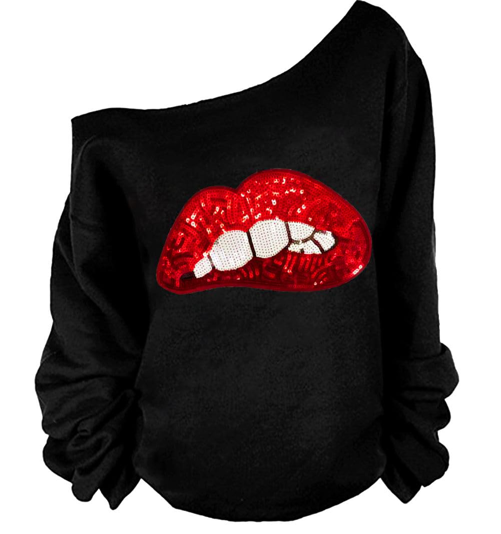 Photo 1 of MAGICMK 80s Outfit for Women,Off Shoulder Long Sleeve,80s Outfit Sweatshirt Slouchy Printed Neon Long Tunics Top for Party (L)