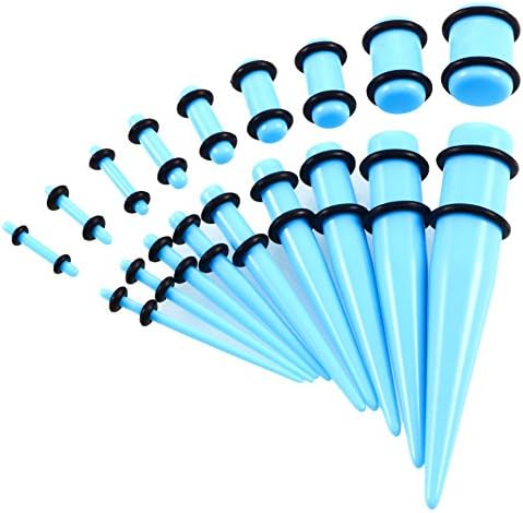 Plug taper kit Ear Stretching Kit 14G-00G Acrylic Plug Kit 18 Pieces PCCP (Light Blue)