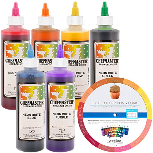 Chefmaster by US Cake Supply Liqua-Gel 10.5-Ounce Neon Cake Decorating 6 Color Kit