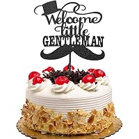 Welcome Little Gentleman with Moustache and Top Hat Cake Topper for Boys Baby Shower Party Decorations Black Glitter