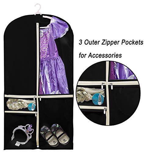 KIMBORA Costume Dance Garment Bag with 3 Clear Zipper Pockets for Suits Dress Cover, Travel Storage & Competitions, Set of 2 (Black)