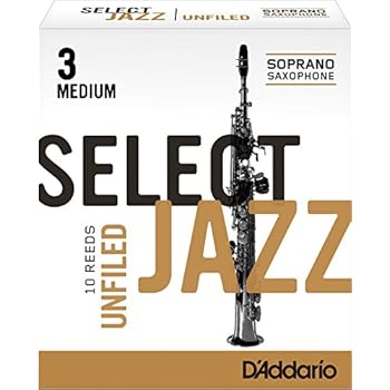 Rico Select Jazz Soprano Sax Reeds, Unfiled, Strength 3 Strength Medium, 10-pack