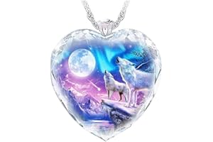LIFENANNY Wolf Heart Shape Necklace, Stainless Steel Howling Wolf Pendant Necklace, Jewelry Gifts for Boys Girls Men and Women