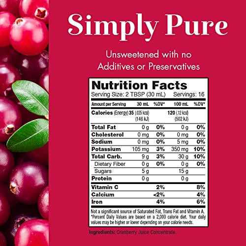 Dynamic Health, Unsweetened Concentrate Juice, Cranberry , 16Ounce