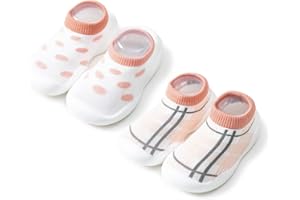 HOVELL 2 Pairs Baby First Walking Shoes Non-Slip Toddler Sock Shoes Girls Boys Slip On Sneakers Infant Slippers Lightweight