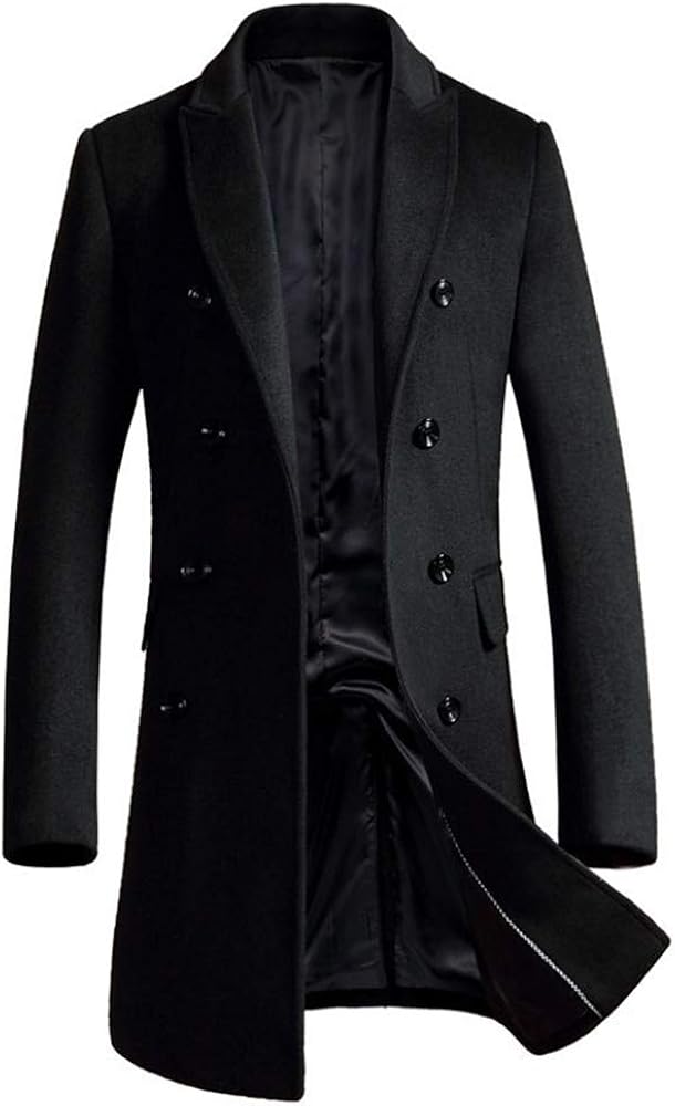 SunFlower6666 Men's Coat Wool Trench Slim Fit Middle Long Business Coat