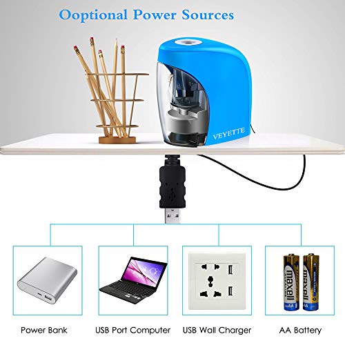 Pencil Sharpener, VEYETTE Portable Electrical Pencil Sharpener for Colored Pencils, Perfect for Kids, Teachers and Artists, Plug & Battery Operated,Blue