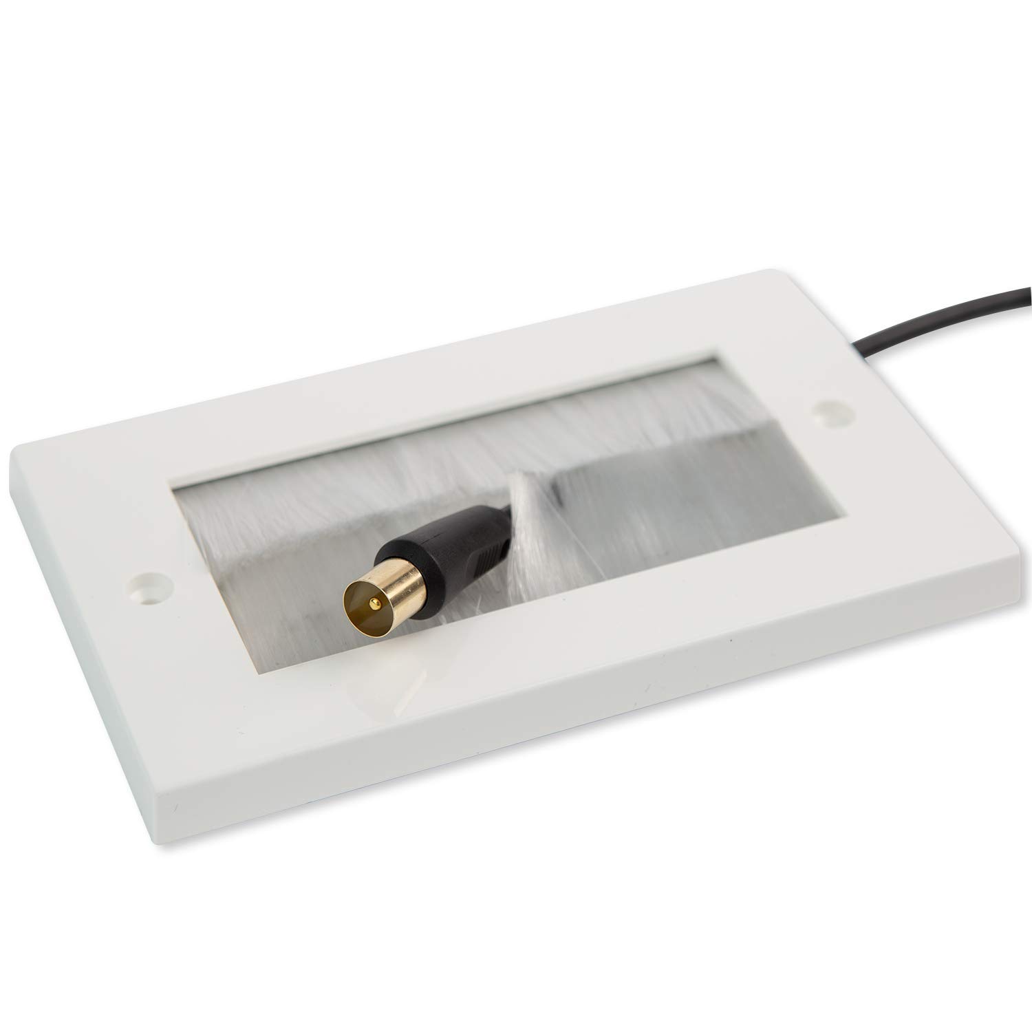G-PLUG Cable Pass Through Wall Plate Faceplate with Brush – White Double Gang Cover for HDMI, TV, Ethernet, Speaker Wires – Easy to Install, Clean Cable Management Solution