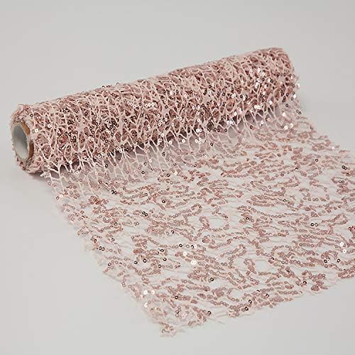 CHRISTMAS TABLE RUNNER SEQUIN FABRIC ROLL 3 COLOURS XMAS DECOR GIFT WRAPPING (Rose Gold)