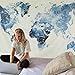 BLEUM CADE Blue Watercolor World Map Tapestry Abstract Splatter Painting Tapestry Wall Hanging Art for Living Room Bedroom Dorm Home Decor 82X59 Inches