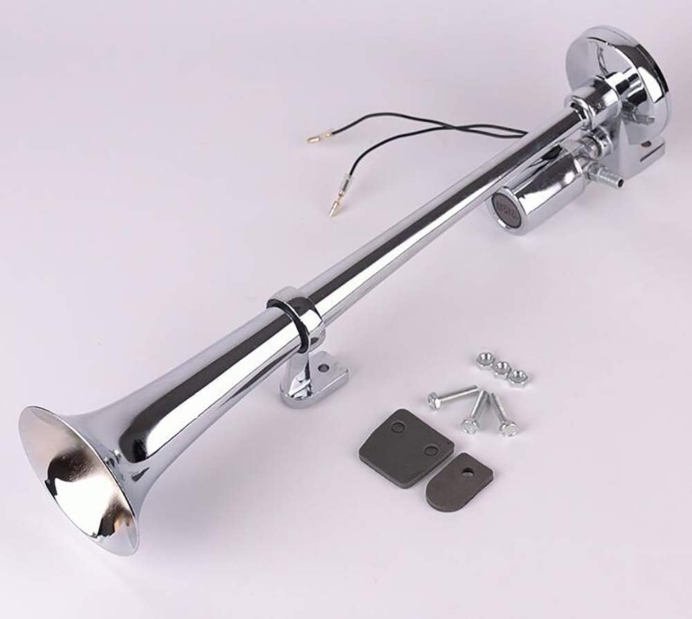 Awsgtdrtg Chrome Air Horn,150DB 12V/24V Long 43 Cm With Electronic Big Solenoid Valve For Suv Truck Boat Bus Train Horn