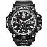 Richermall Men's Sports Analog Quartz Watch Dual Display Waterproof Digital Watches with LED Backlight relogio masculino (Black Sliver)