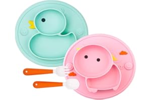 Qshare Toddler Plate, Portable Baby Plates for Toddlers and Kids, BPA-Free Strong Suction Plates for Toddlers, Dishwasher & Microwave Safe Silicone Placemat 9x6x1.4 inch