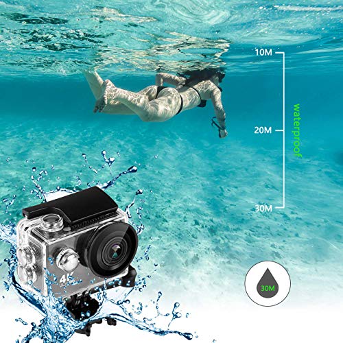 NINE CUBE Action Camera 4k Ultra HD WiFi 20MP, 30M deep Underwater Camera, 170°Wide Angle Sports Cam,2.0’’LCD, 2.4G Remote Control, External Mic,EIS,2Pcs Rechargeable Batteries & Installation Kits