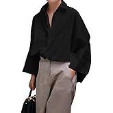 UOOZEE Womens Button Down Shirt Casual 3/4 Sleeve Loose Fit Collared Work Blouse Tops