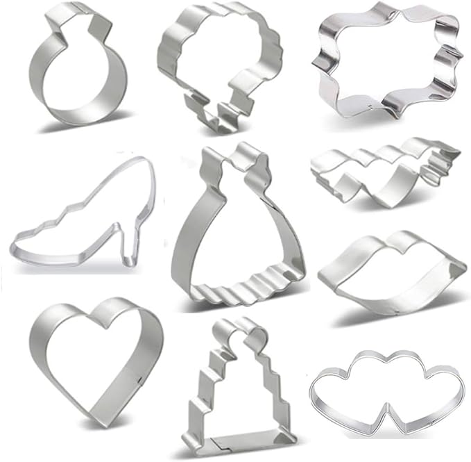 Wedding Cookie Cutters 10 Piece Set Heart, Dress,Diamond