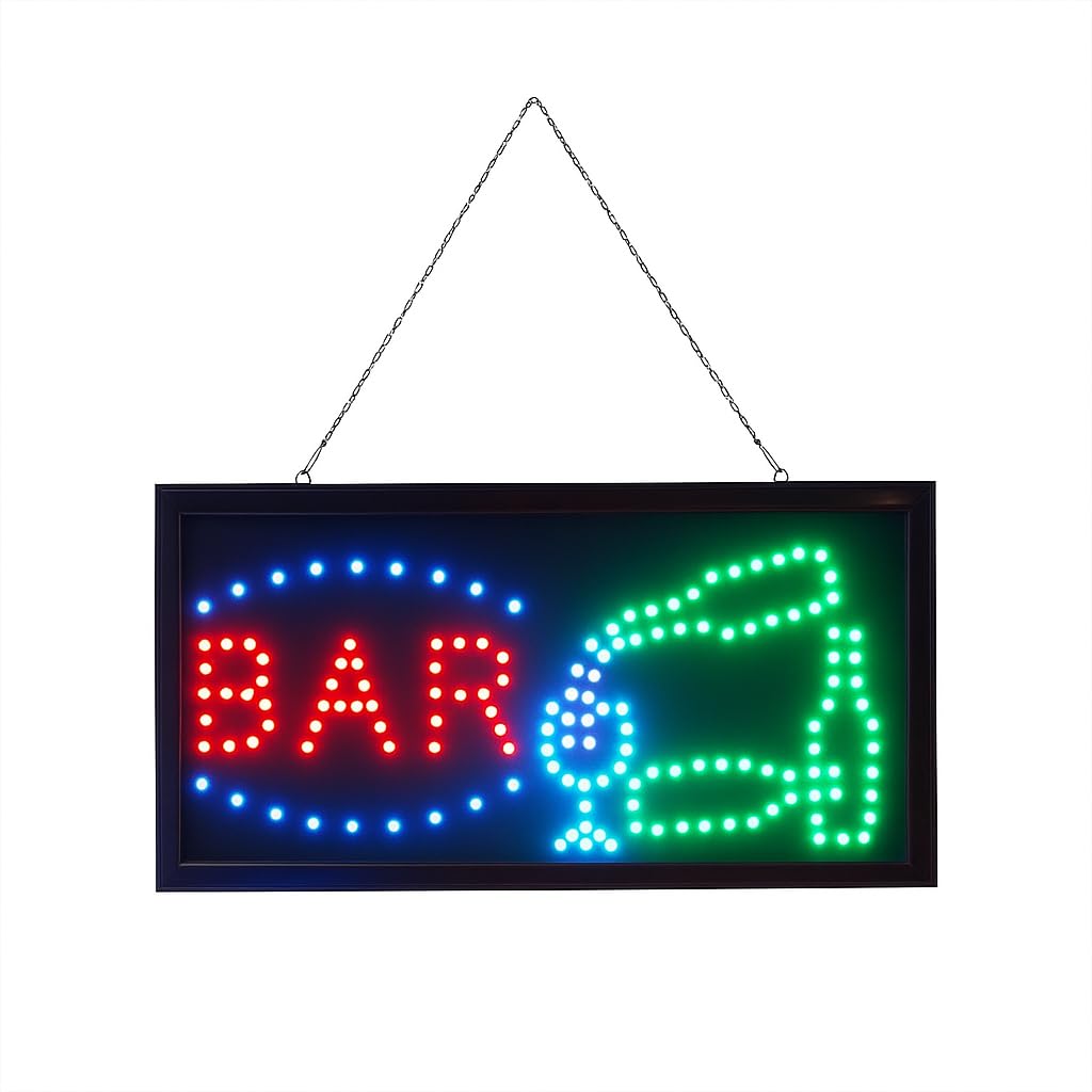 = BAR LED SIGN =SUPER BRIGHT PROFESSIONAL POWERFUL ANIMATED FLASHING DISPLAY HANGING CHAIN INCLUDED SIGNS 48cm X 25cm X 2cm
