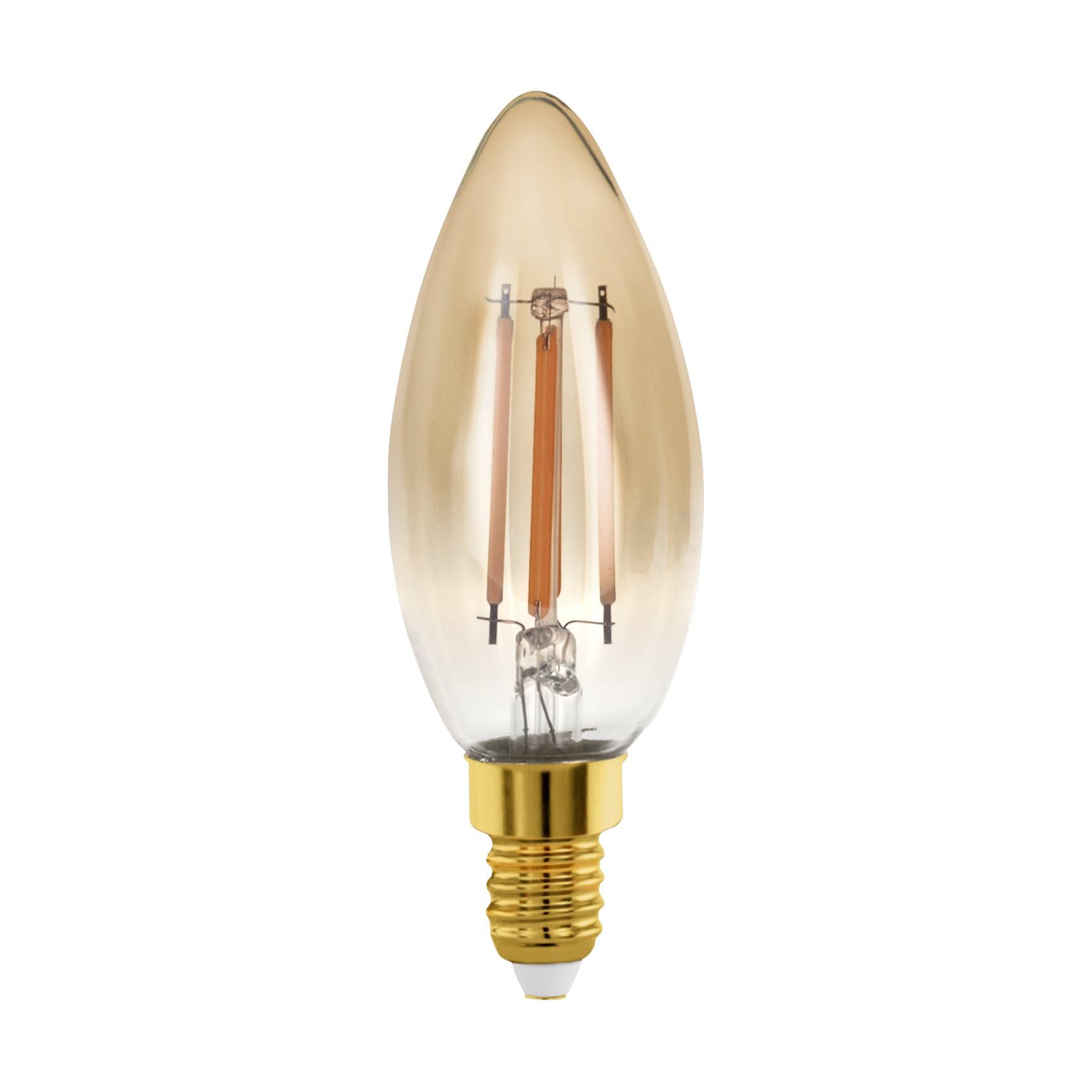 Eglo Dimmable E14 LED Edison lamp, golden vintage filament candle light bulb, retro lighting, 4 watt (equivalent to 28 watt), 300 lumen, warm white glow, 1700 Kelvin, C35, Ø 1.4"