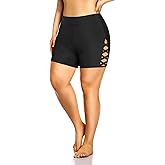 Holipick Plus Size Swim Shorts for Women High Waist Swim Bottoms Strappy Swimsuit Boyshorts Bathing Suit Shorts