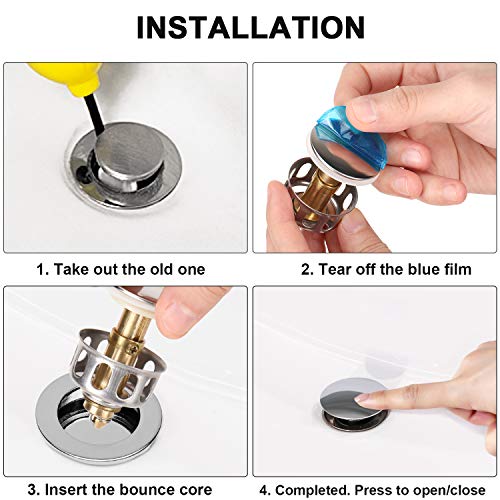 Sink Drain Strainer, Wash Basin Bounce Drain Filter, LACE INN Pop Up Drain Hair Catcher with Basket Bathroom Sink Stopper Replacement for 1.38” Diameter, 1 PC