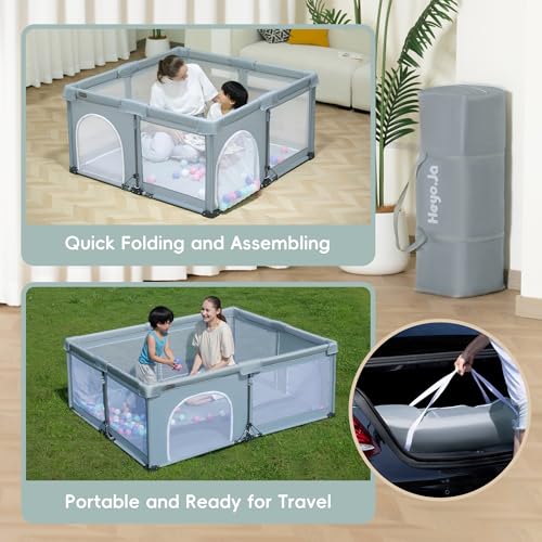 Heyo.Ja Children's Playpen with Net, Foldable and Portable (150 x 180 x 67 cm) – Pop-Up Playground with Quick Assembly for Indoor and Outdoor