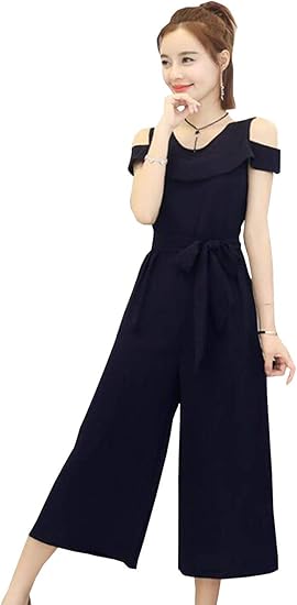 Yuyo レディース サロペット オーバーオール オールインワン 肩出し パンツドレス パーティー ドレス パーティドレス 結婚式 コンビネゾン フレア ロンパース ワイドパンツ ガウチョパンツ オールインワン 通販 Amazon