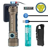 Olight Seeker 2 Pro 3200 Lumens Three Cree XP-L HD CW LED Side Switch Rechargeable Tactical Flashlight Law Enforcement Searchlight with Charging Dock Patch (Desert Tan)