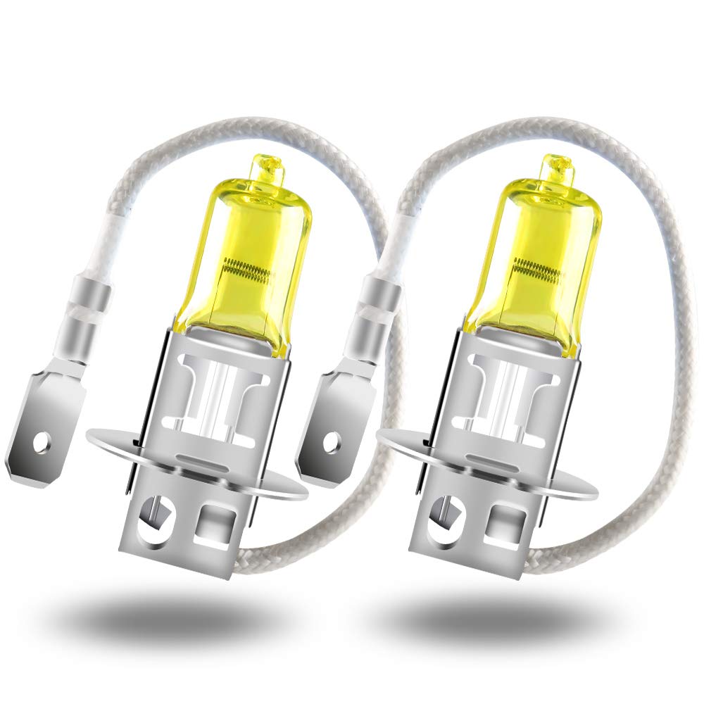 Teguangmei 2Pcs H3 Halogen Headlight Bulbs 55W 3000K Super Bright Gold Yellow Halogen Headlamp 12V Replace for Car Front Headlight Fog Light