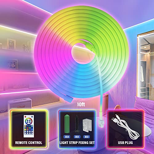 Neon LED Strip 3m, RGBIC Neon LED Streifen mit App-Steuerung, DIY-Farbwechsel Lichtband, Musik Sync,Neon Lichtband für Wohnzimmer, Schlafzimmer, Wand Deko