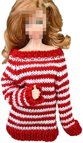 Doll sweater,Doll clothes,Compatible barbie,12inch doll sweater,12inch doll clothes,Handmade,Red and white sweater,Striped sweater