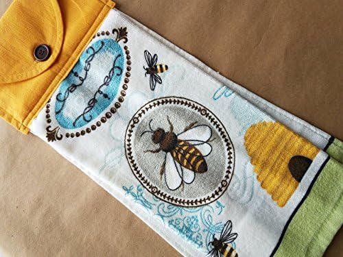 Honey Bee Hanging Kitchen Towel, Spring Button Top Towel, Honey, Beekeeper Gifts, Country Home, Bee Kitchen Linens, Save the Bees, Gold Topped Honey Bee Towel