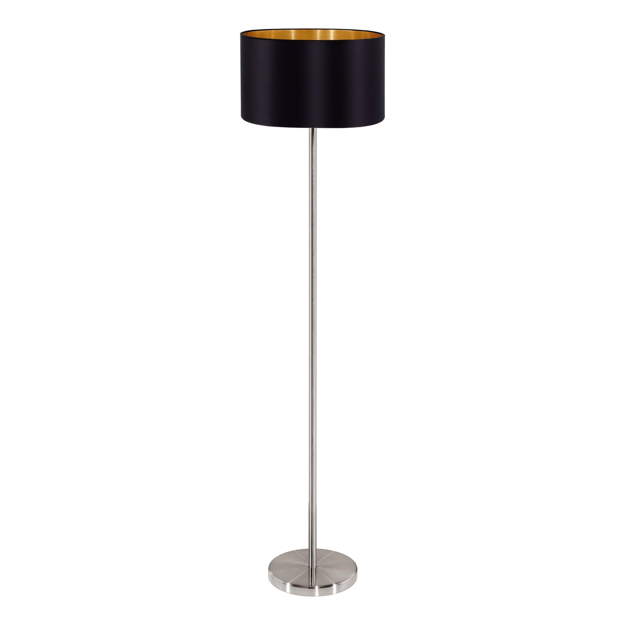 Eglo Floor Lamp Maserlo, 1-Light Textile Floor Lamp, Standing Lamp Made of Steel and Fabric, Colour: Matte Nickel, Black, Gold, Socket: E27, Including Foot Switch