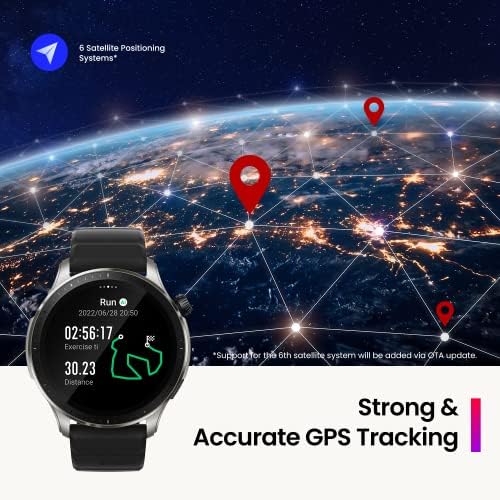 GTR 4, 46 mm, Montre Connectée Homme Alexa, AMOLED, SpO2, 150+ Modes Sportifs, GPS & Bi-Bande, Appel Bluetooth, Autonomie de 14 Jours, Smartwatch Version Française, Noir