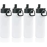 MAIKESUB 4 Pack Sublimation Blank Tumbler White Sports Water Bottles 18 OZ Wide Mouth Stainless Steel Vacuum Flask with Spout Lid for Tumbler Press Machine Sublimation Print