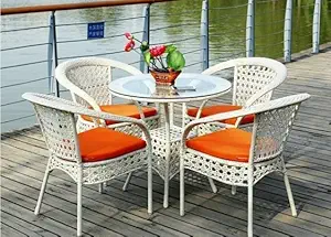 City Outdoor 4+1 Garden Living Outdoor Indoor Patio Furniture Sets Rattan Chair Patio Set Wicker Conversation Set Poolside Lawn Chairs Swing Area Balcony Outdoor Garden (White Orrange) - 24X24X32 Inch