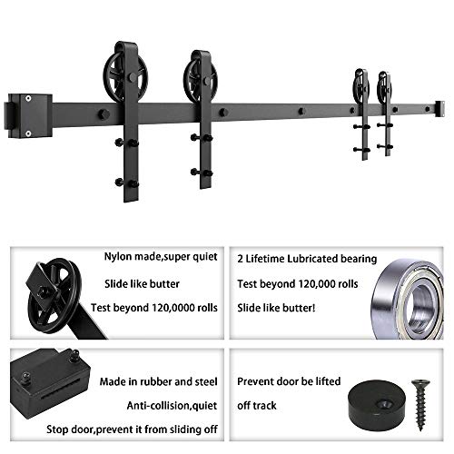 WINSOON 9FT Wood Double Sliding Barn Door Hardware Basic Black Big Spoke Wheel Roller Kit，518FT
